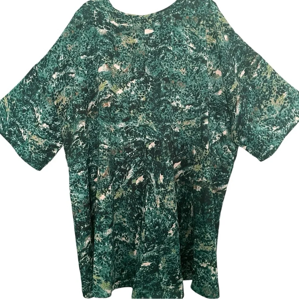 ON SALE⭐️ Ellos tunic top green pattern V neck dropped sleeves drawstring waist - Picture 6 of 16